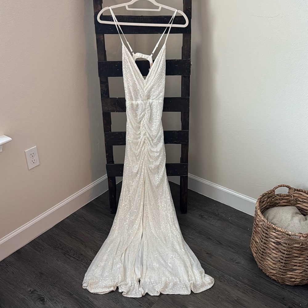 White Sequin Maxi Dress Open Back